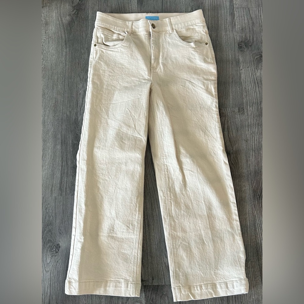 Size 12 Draper James Cream Wide-Leg Jeans